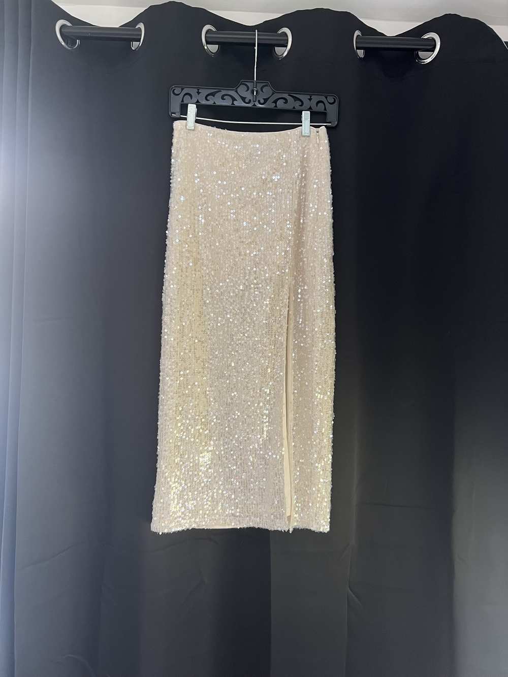 GREY LAB; Nude Pink Sequin Midi Skirt